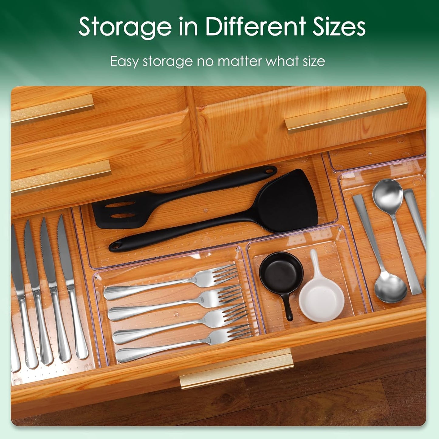 Criusia Drawer Organizer Set, Acrylic Non Slip Non Cracking Kitchen Drawer Storage Tray Large Size
