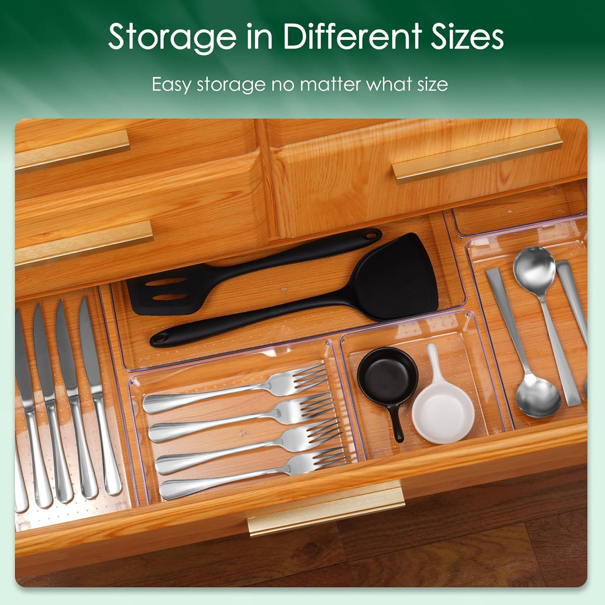 Criusia Drawer Organizer Set, Acrylic Non Slip Non Cracking Kitchen Drawer Storage Tray Large Size