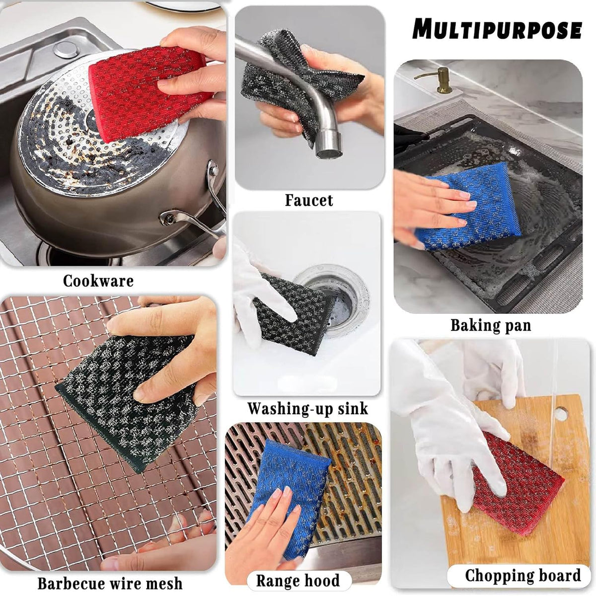 Steel Wool Scrubbers Dish Sponges Kitchen Scrubbing Pads Pot Scrubber for Kitchen Non Scratch, Soft
