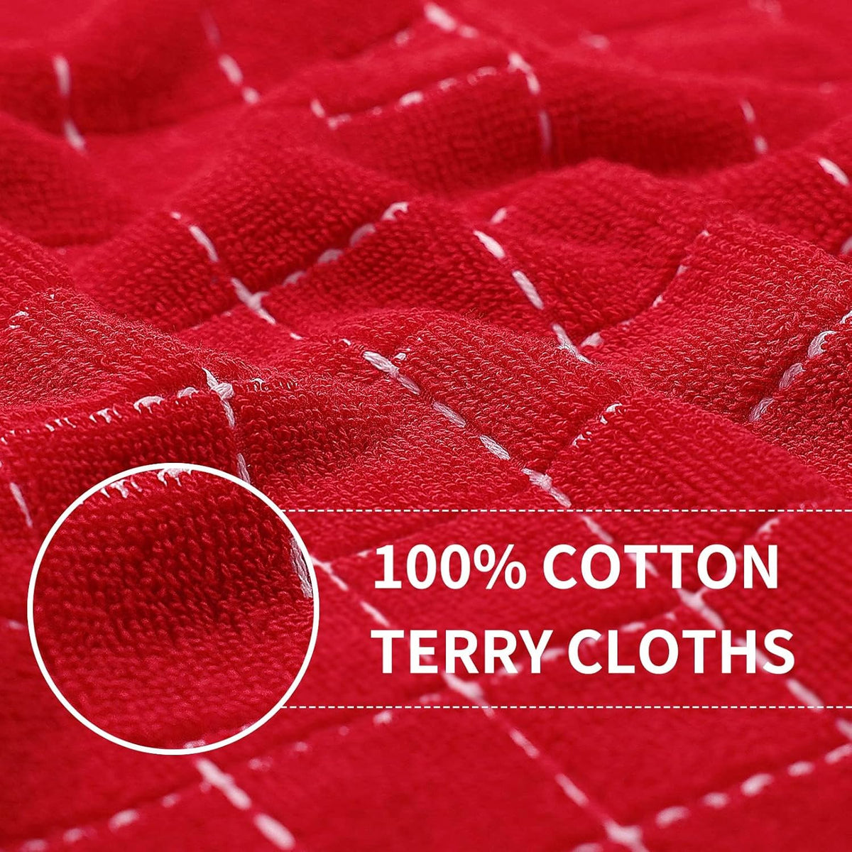 Homaxy 100% Cotton Terry Kitchen Towels(Red, 13 x 28 inches), Checkered Designed, Soft and Super