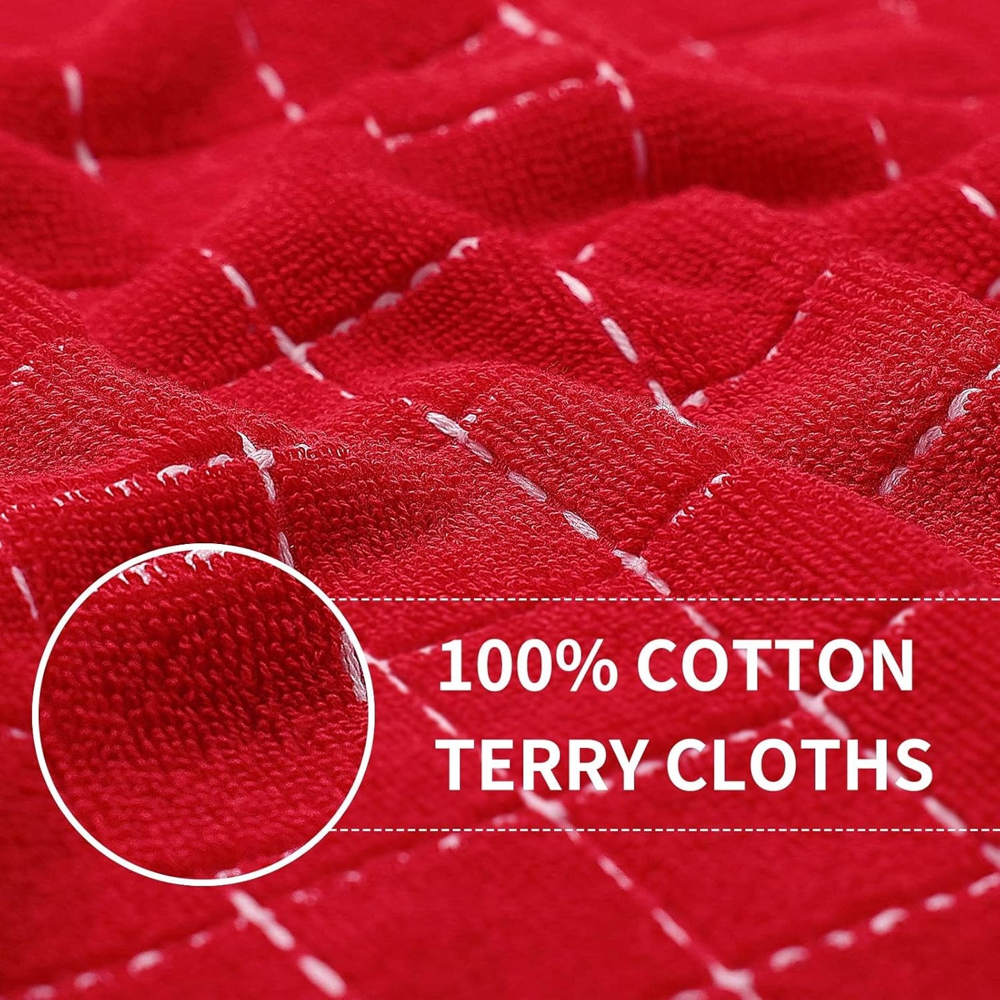 Homaxy 100% Cotton Terry Kitchen Towels(Red, 13 x 28 inches), Checkered Designed, Soft and Super