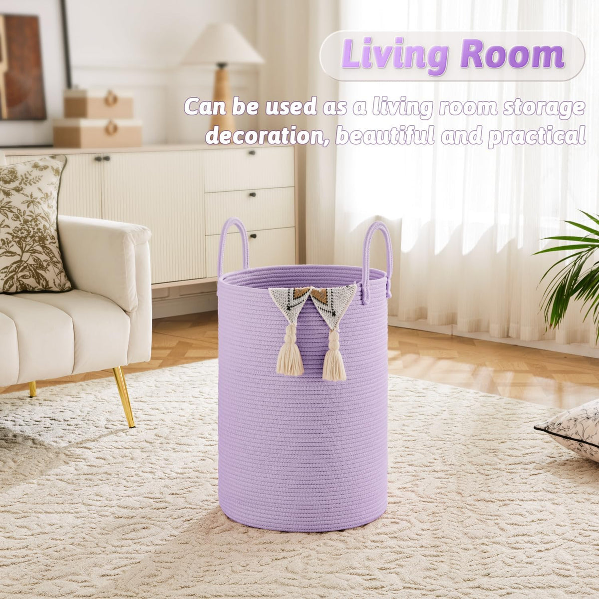 Laundry Basket,Woven Cotton Rope Laundry Hamper,80L for Decorative Storage of Dirty Clothes,Toys