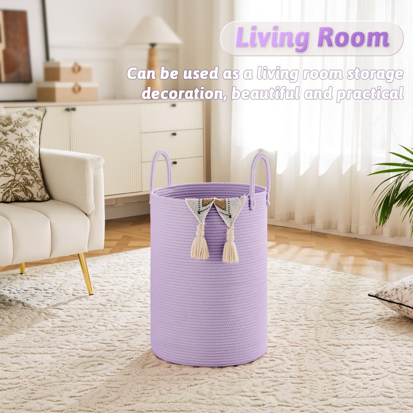 Laundry Basket,Woven Cotton Rope Laundry Hamper,40L for Decorative Storage of Dirty Clothes,Toys