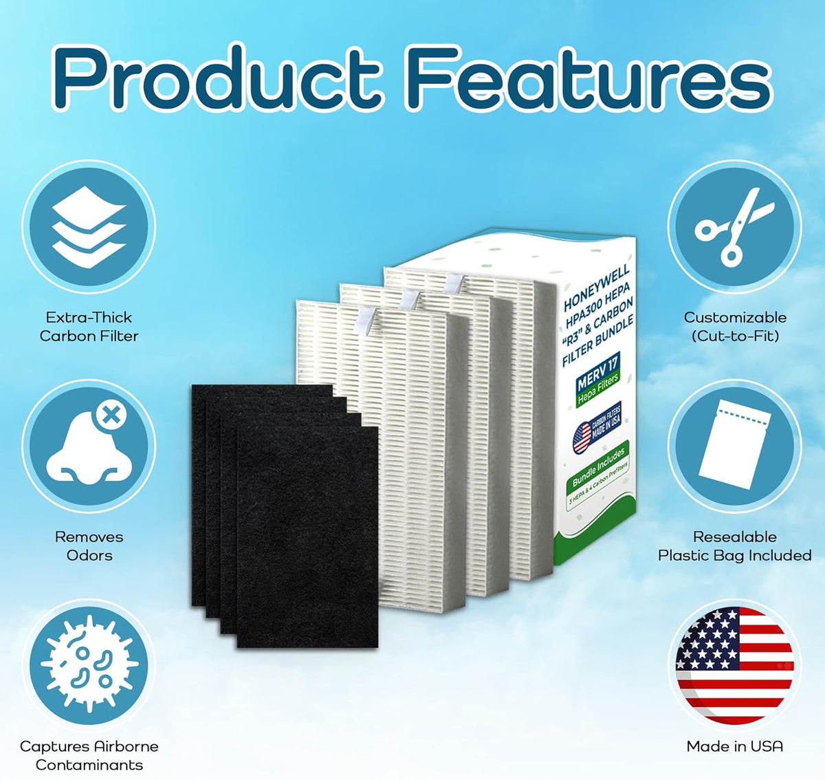 Breathe Naturally "R" Replacement Filters Compatible with Honeywell Air Purifier HPA300 or or