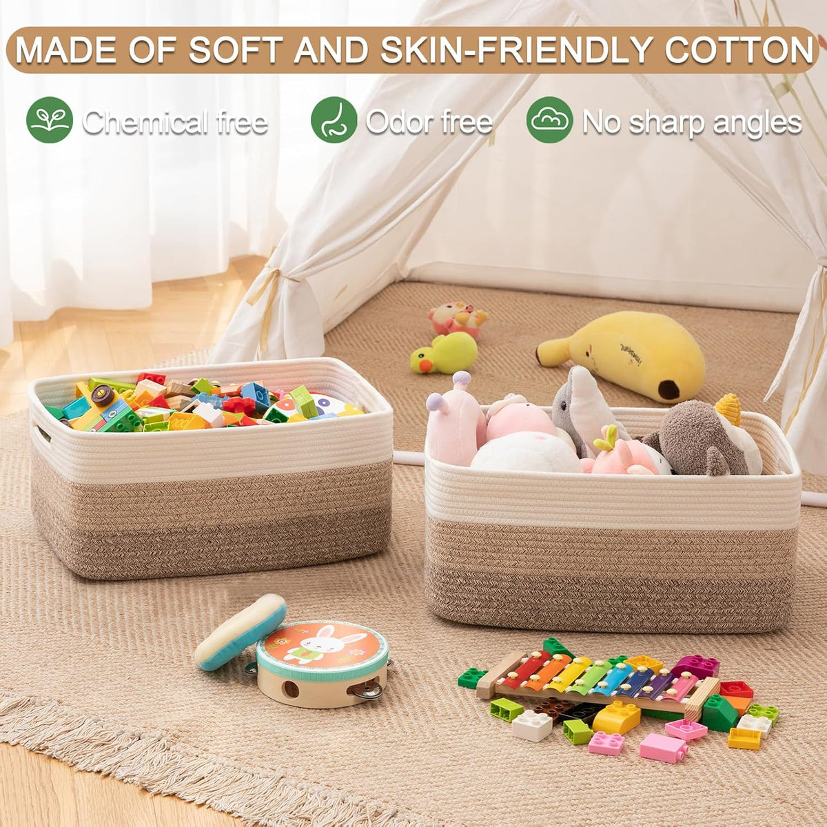 Large Storage Basket for Organizing, Woven Rope Basket for Shelves, Closet Organizer Bins for