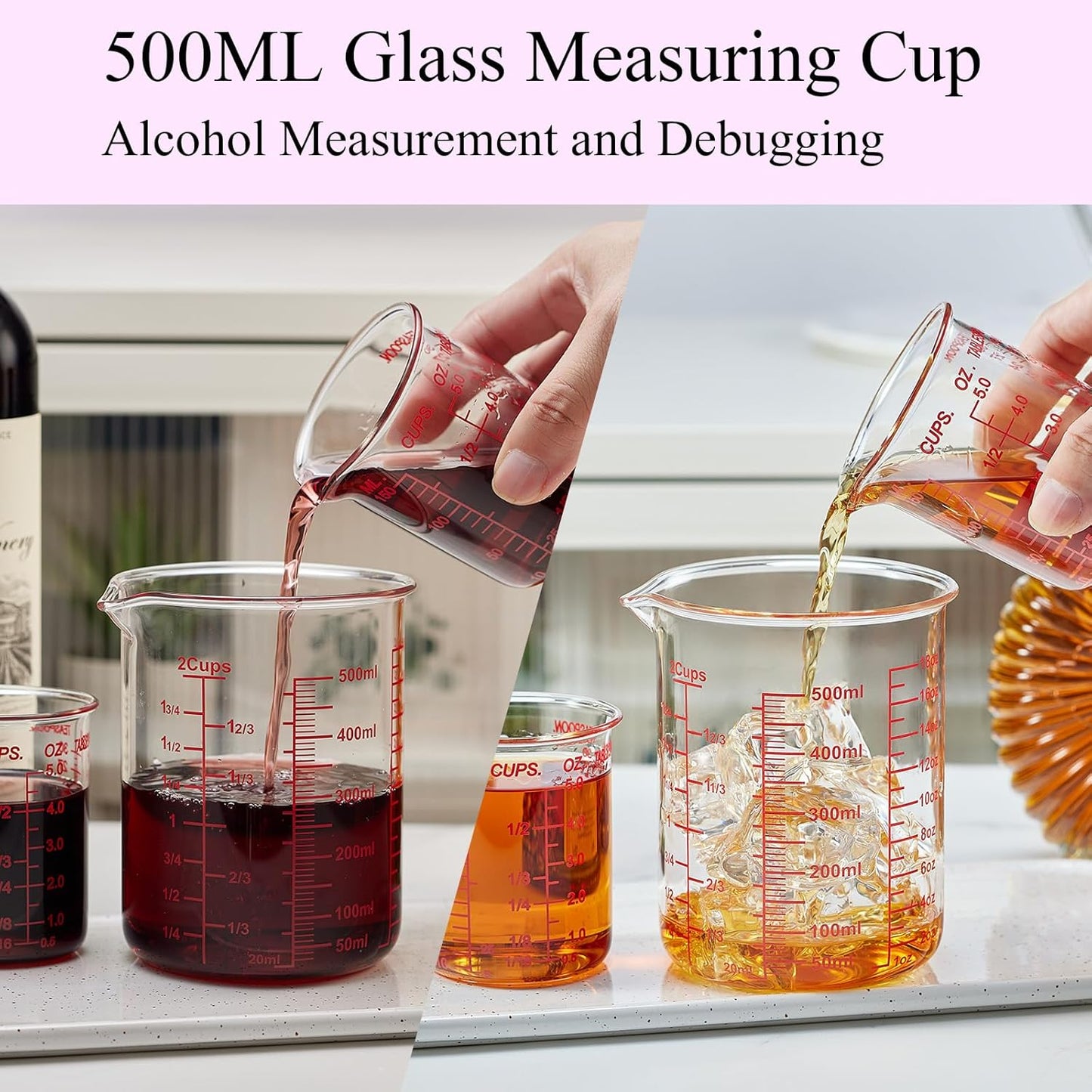 High Borosilicate Glass Measuring Cup Set-V-Shaped Spout，Includes 250ml(8OZ), 500ml(16OZ), and