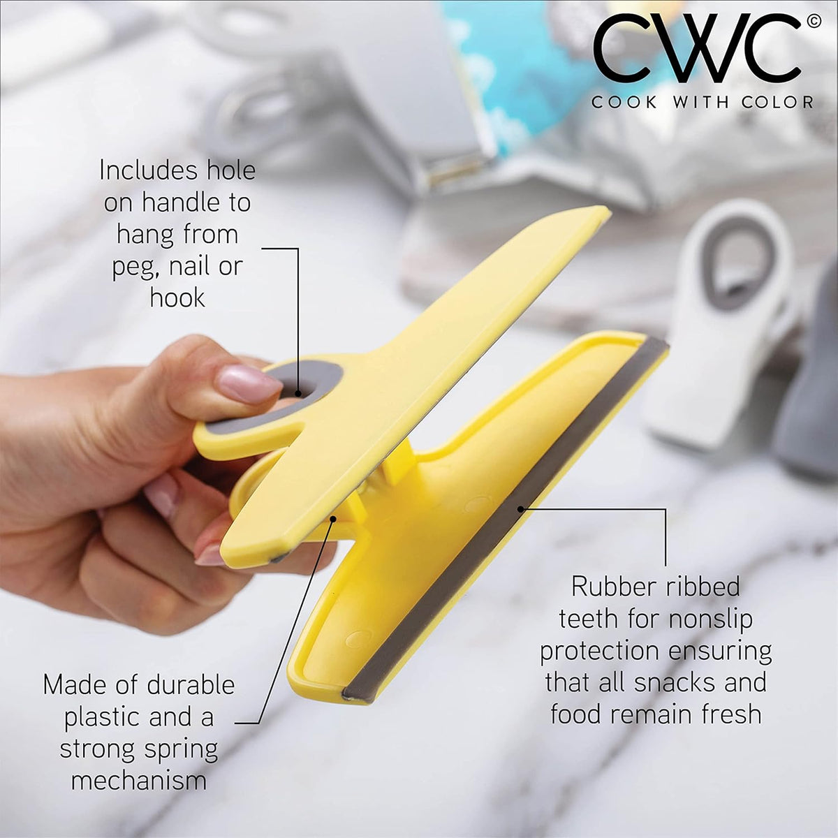 COOK WITH COLOR Bag Clips - Heavy Duty Chip Clip and Refrigerator Magnet Clips for Food Storage