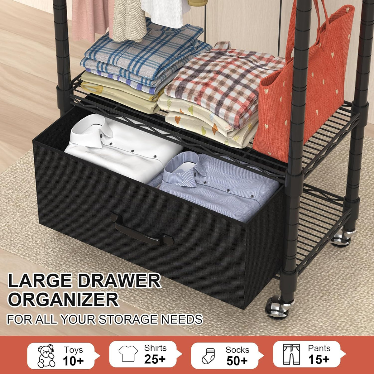 Clothes Rack, Clothing Rack for Hanging Clothes, 3 Tiers Adjustable Closet Organizer System with