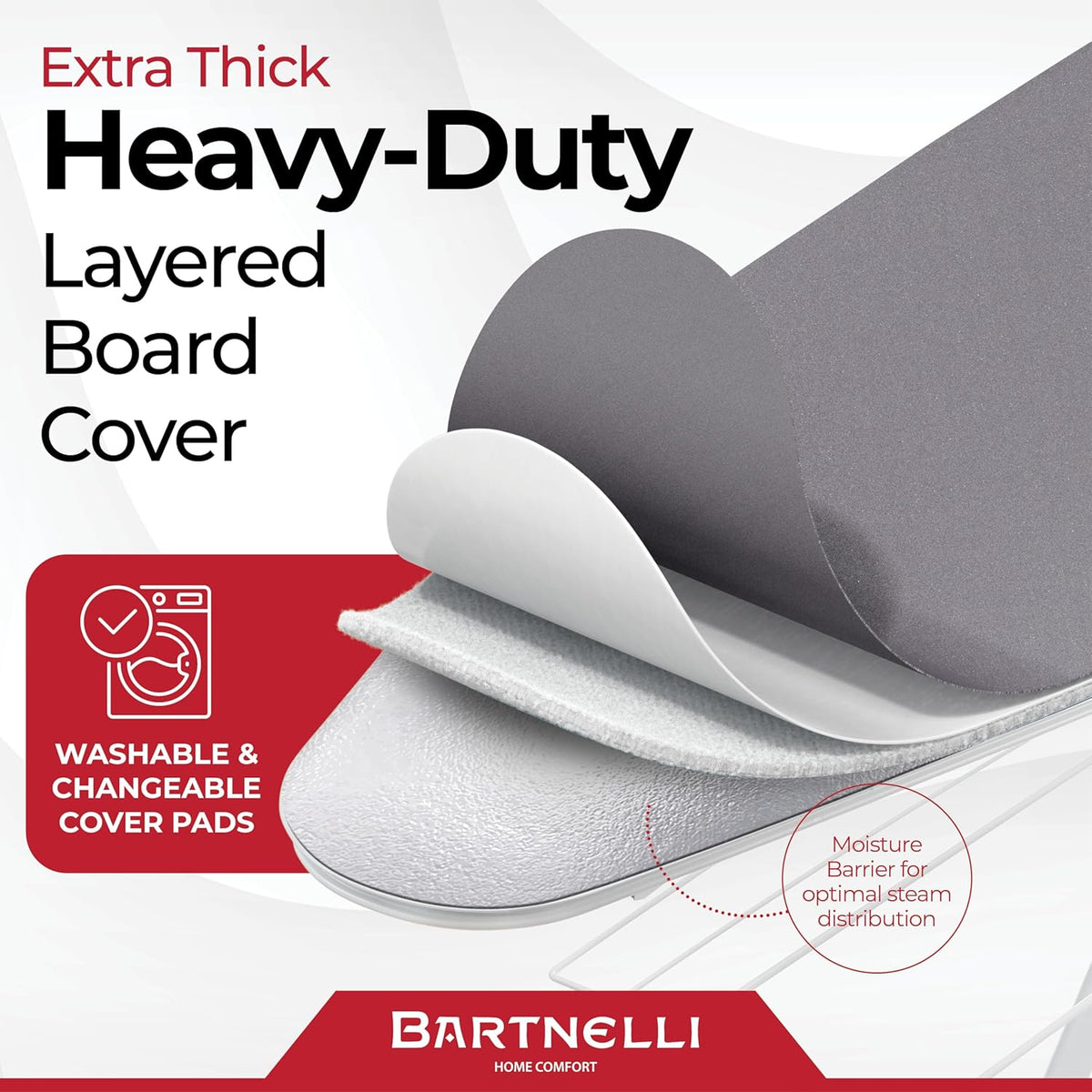 Bartnelli Extra Wide Pro Ironing Board 19x48 Ironing Surface with Iron Rest, Cord Holder, Shelf and