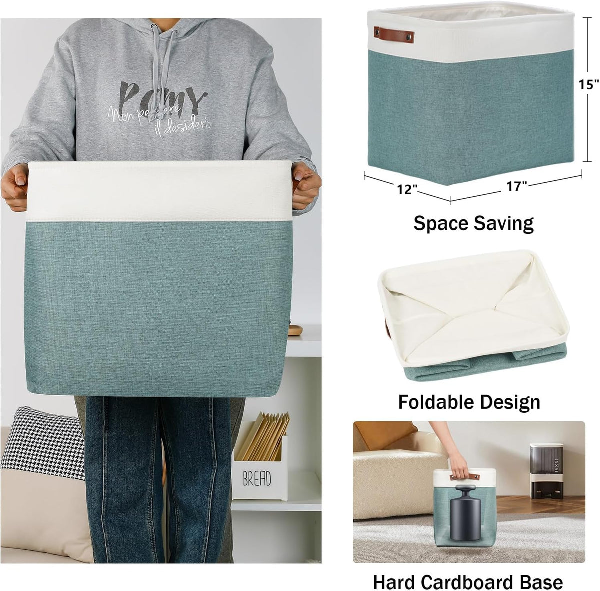 DULLEMELO Large Rectangular Baskets for Blankets 51L Canvas Storage Baskets for Organizing 3 Pack