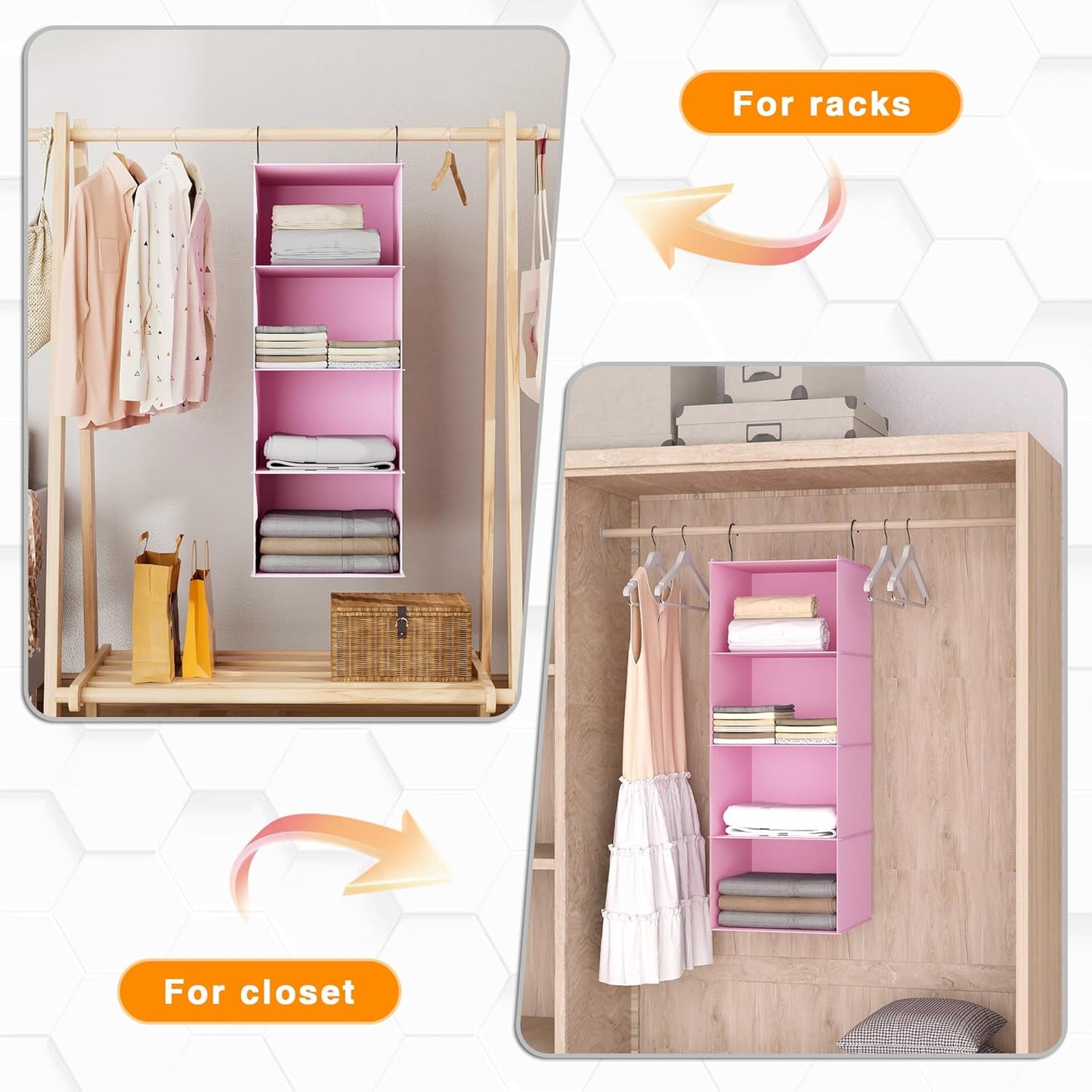Hanging Closet Organizer, Easy Mount Foldable 4-Shelf Hanging Closet Wardrobe Storage Shelves