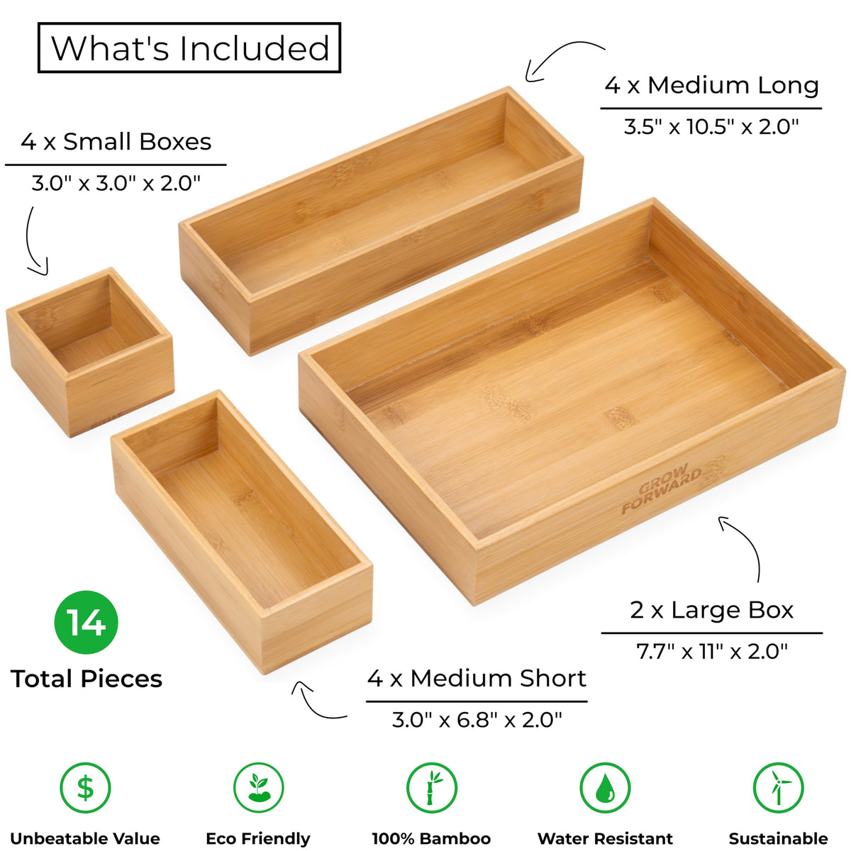 Grow Forward Bamboo Drawer Organizer Boxes – view 3