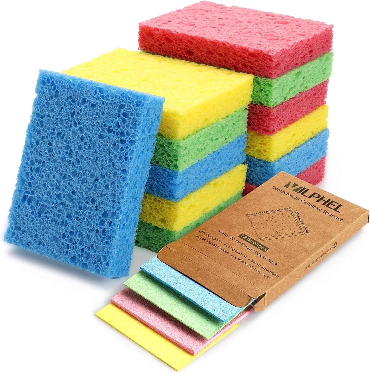 12 Counts Multipurpose Kitchen Sponges Pack Compostable Biodegradable Compressed Cellulose Sponges