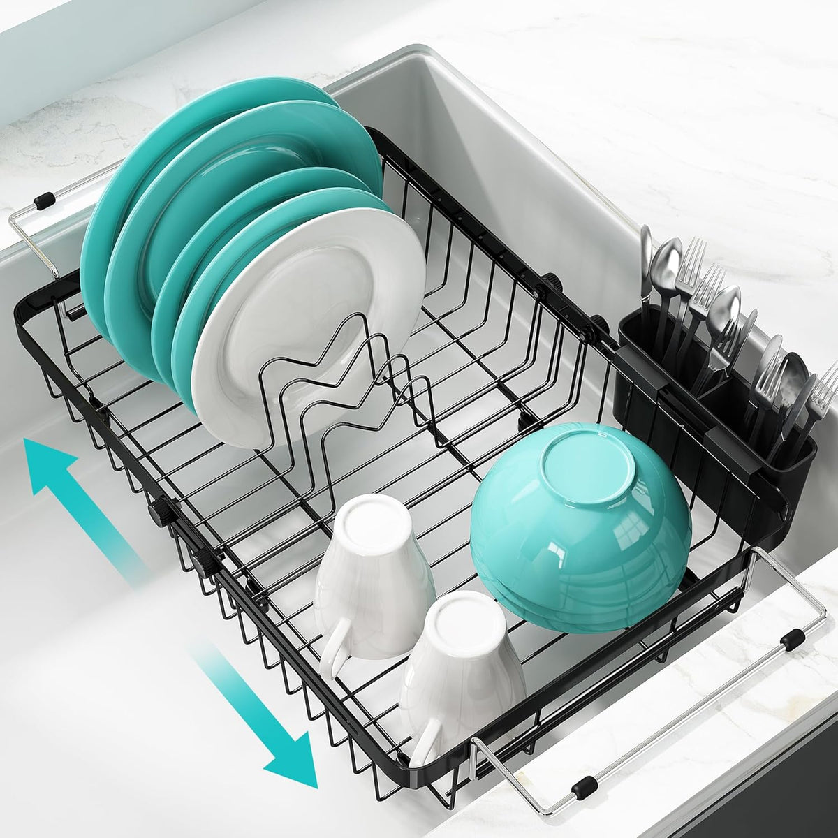 Small Expandable Over The Sink Dish Drainer Drying Rack In Stainless Steel Metal For Kitchen