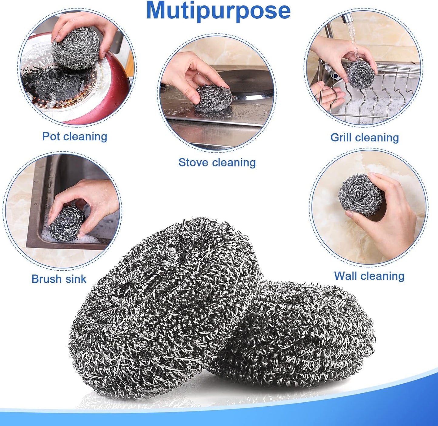 12Pack Upgraded Steel Wool Scrubbers - Premium Stainless Steel Scrubber, Metal Scouring Pads, Steel