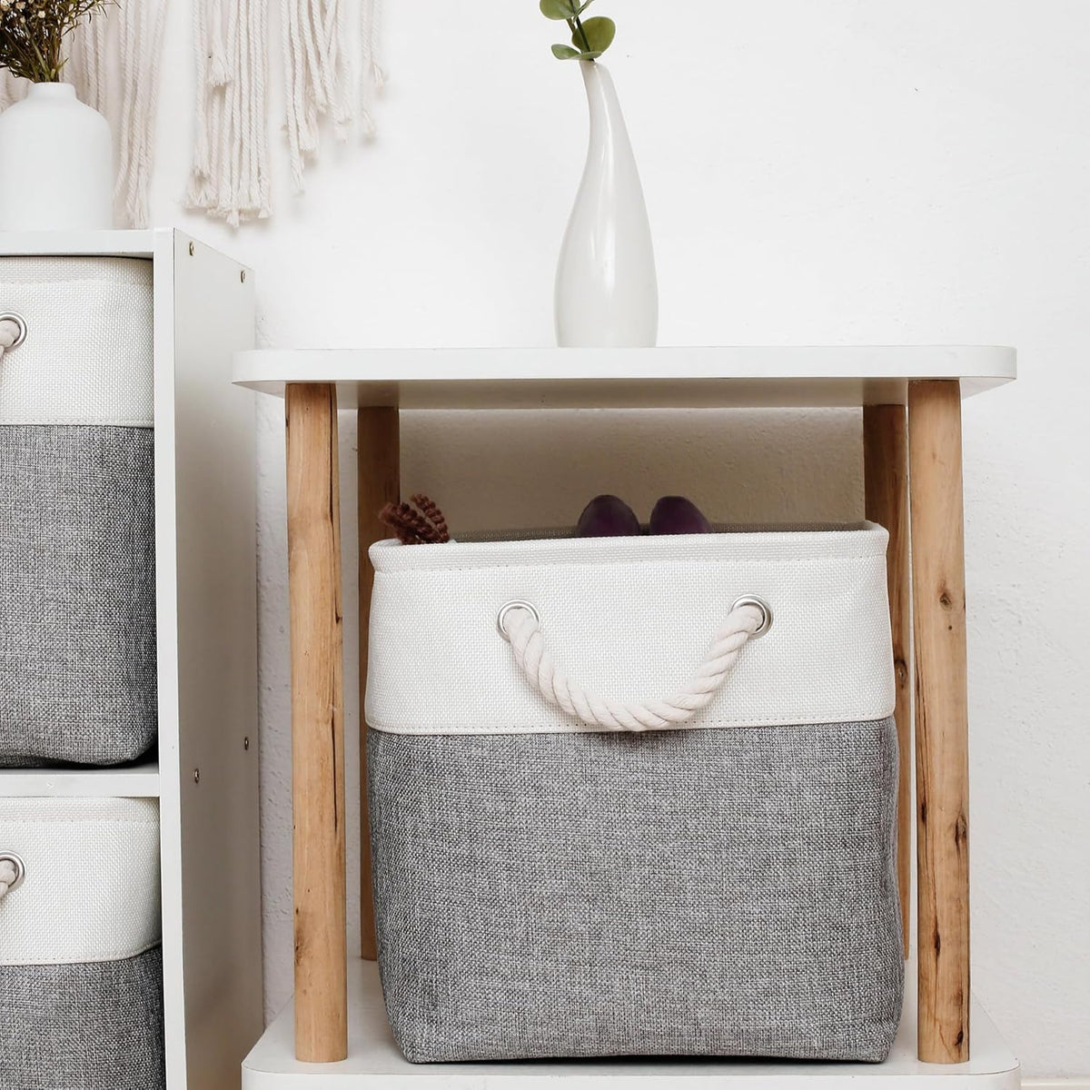 11 x 11 Inch Storage Cubes, 6 Pack Large Collapsible Fabric Storage Bin with Ropes, Foldable