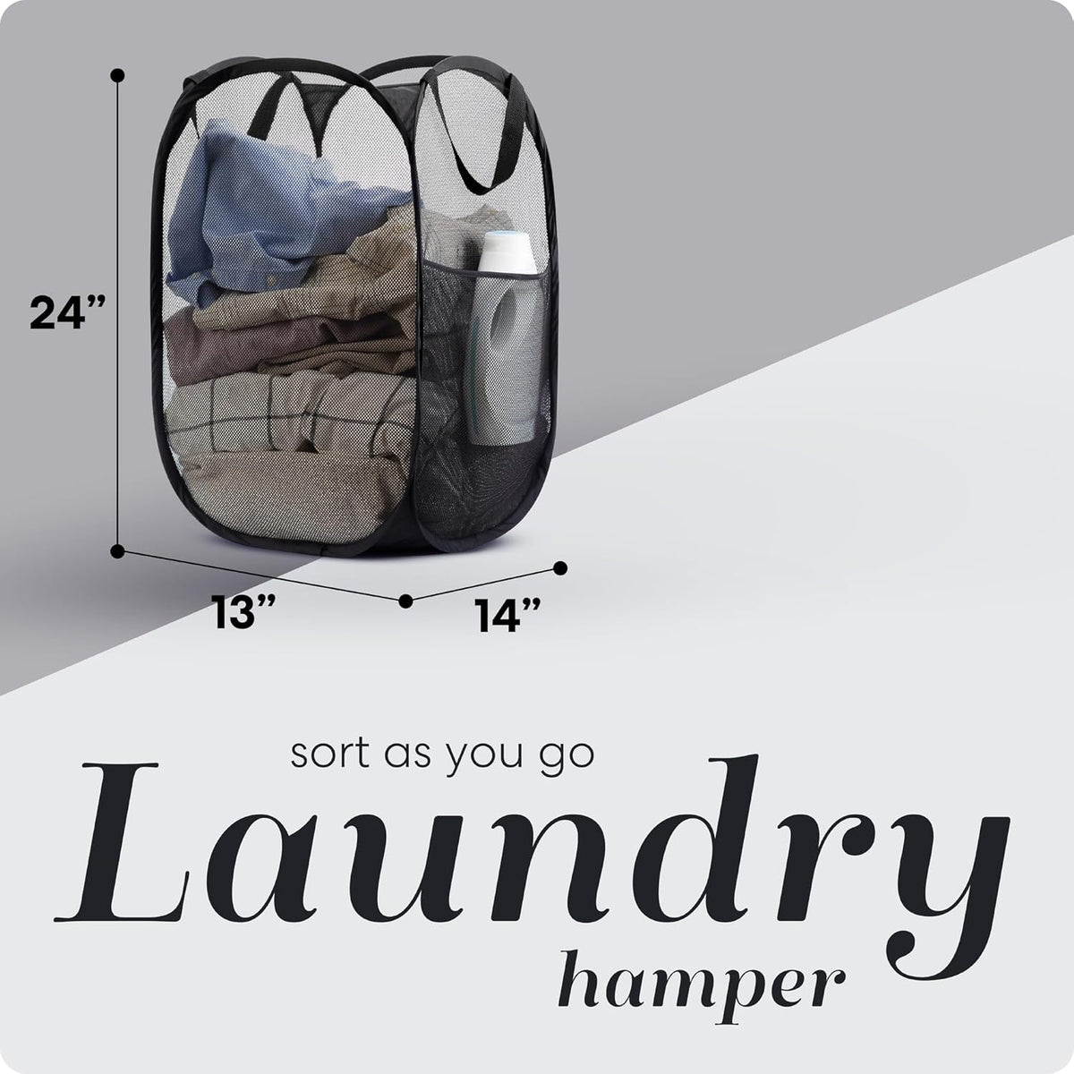 Handy Laundry Collapsible Mesh Pop Up Hamper with Wide Opening and Side Pocket - Breathable