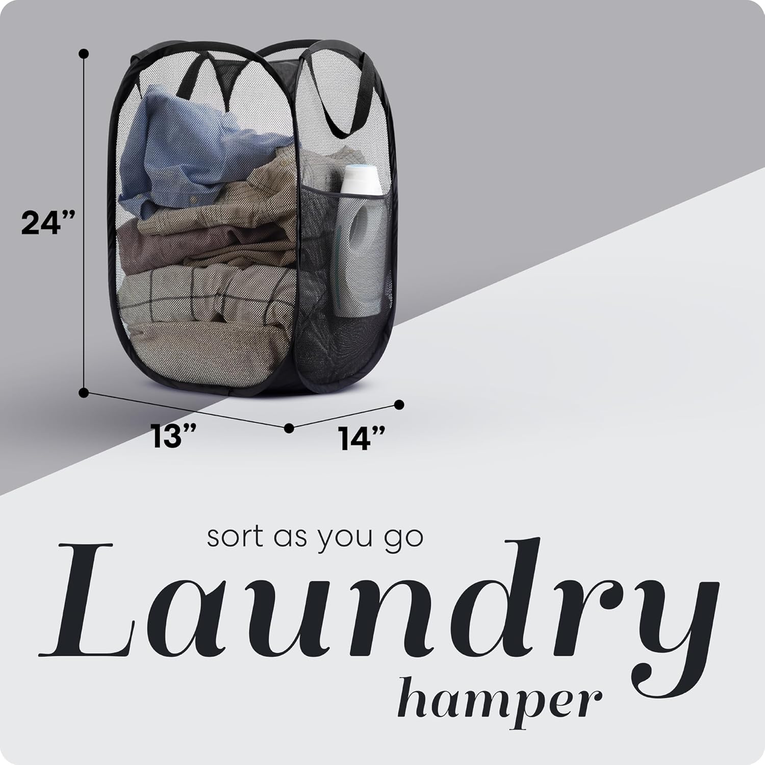 Handy Laundry Collapsible Mesh Pop Up Hamper with Wide Opening and Side Pocket - Breathable