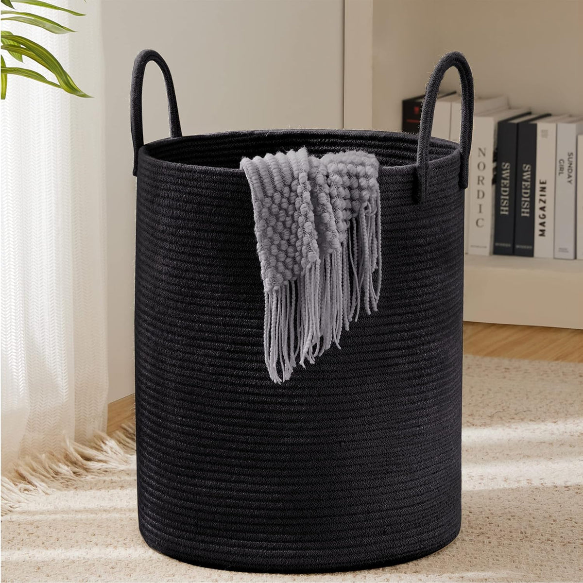 YOUDENOVA Woven Rope Laundry Hamper Basket, 58L Tall Laundry Basket, Baby Nursery Hamper for
