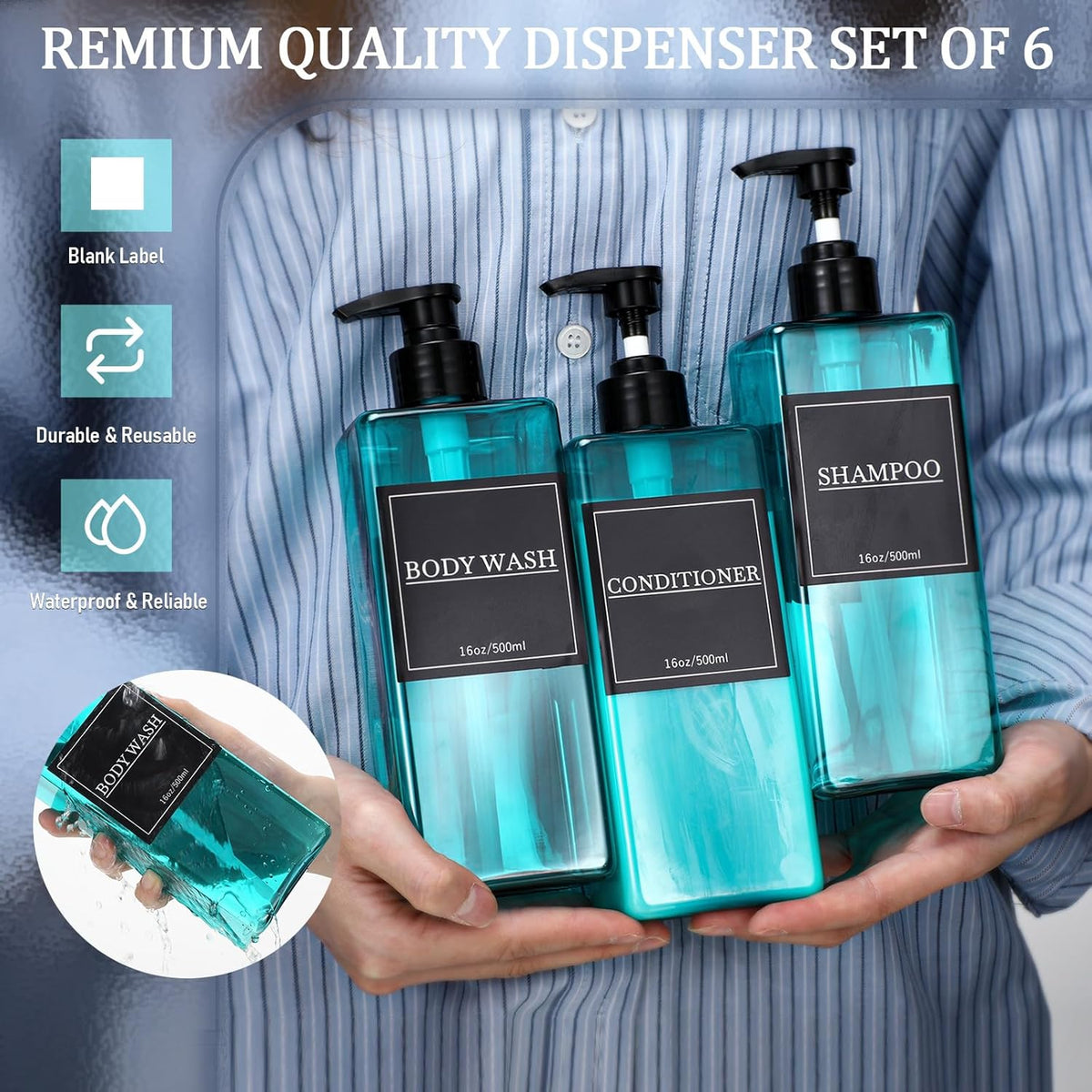 Tanlade 6 Pieces Shampoo and Conditioner Dispenser Bottles 16oz Modern Shower Soap Bottles with