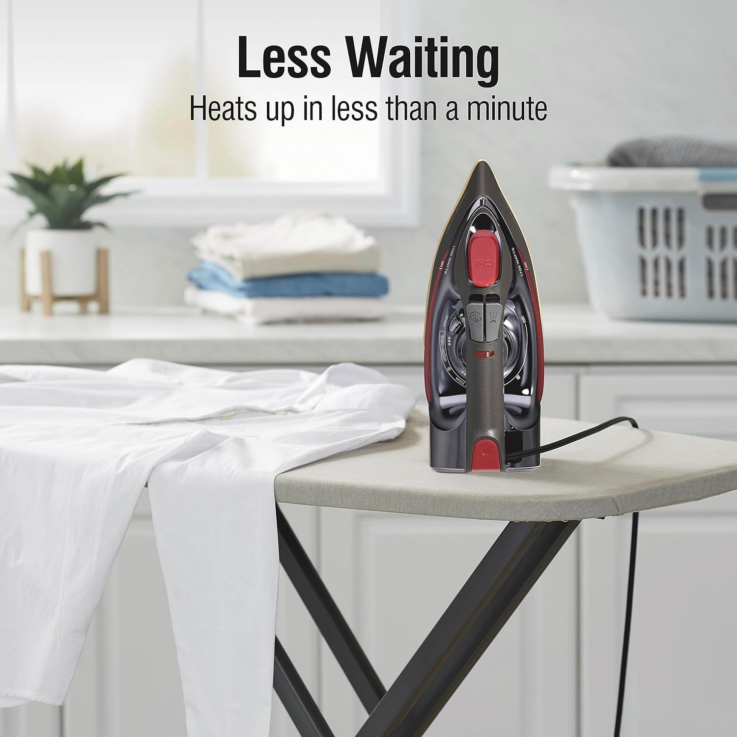 CHI Steam Iron for Clothes with 8’ Retractable Cord, 1700 Watts, 3-Way Auto Shutoff, 400+ Holes