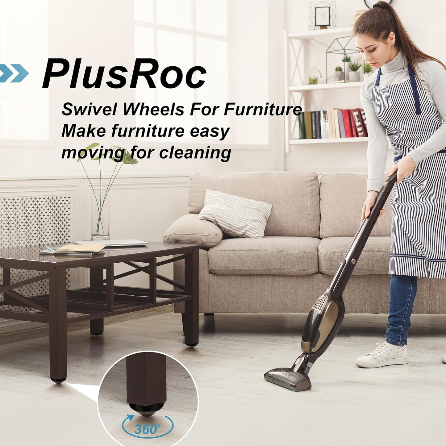 PlusRoc 8 Pack Anti-Rust Wheels Stainless Steel Self Adhesive Caster Wheels for Mop Bucket, Kitchen
