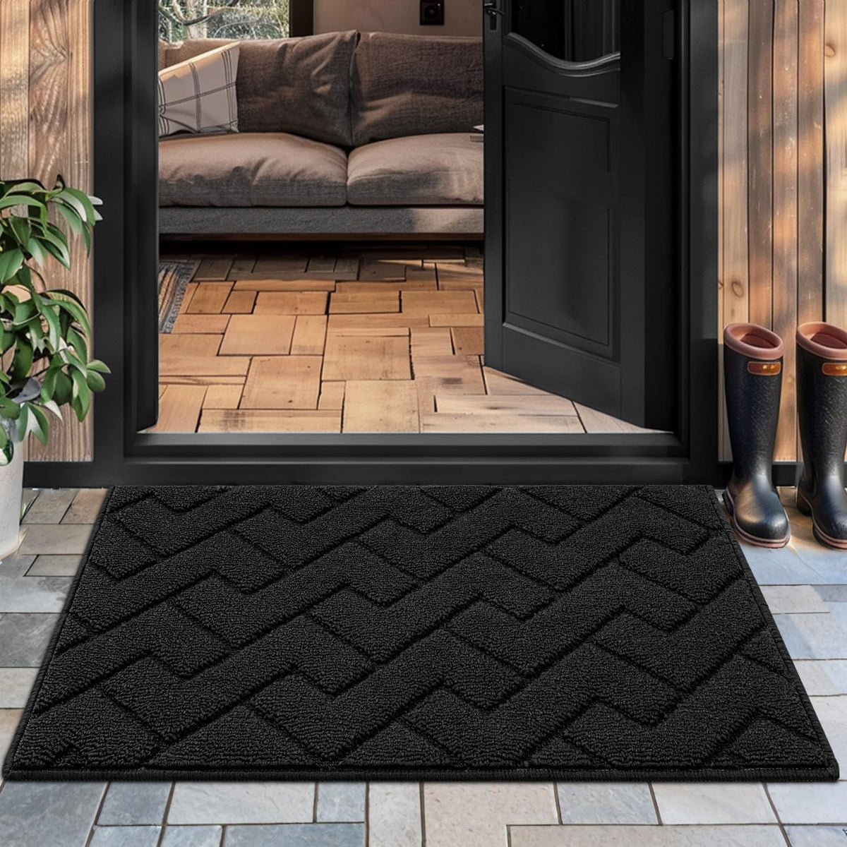 hicorfe Front Door Mat Indoor Entrance,20"x31.5" Absorbent Dirt Resist Welcome Door Mats,Stain and