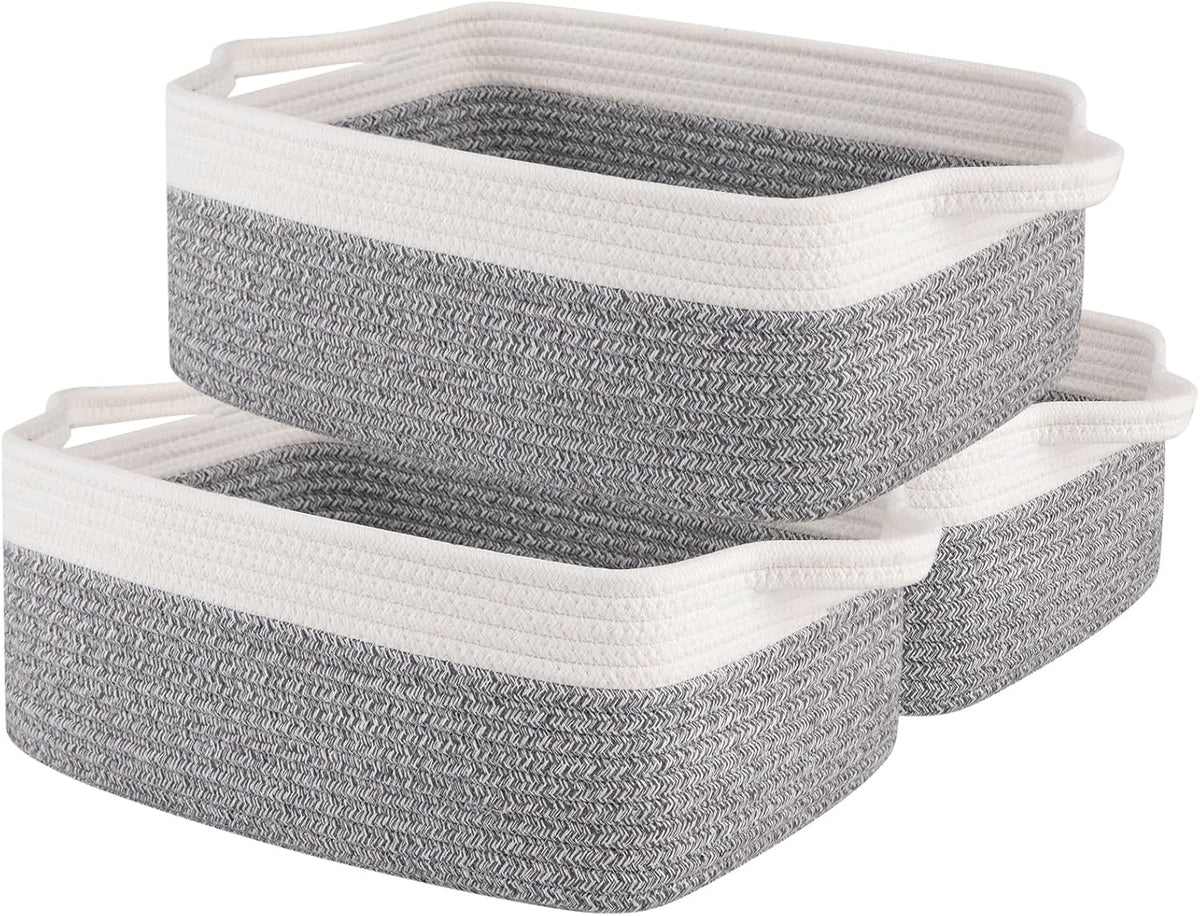 OIAHOMY 3 Pack Storage Baskets for Organizing, Woven Cotton Rope Basket for Shelves, Closet