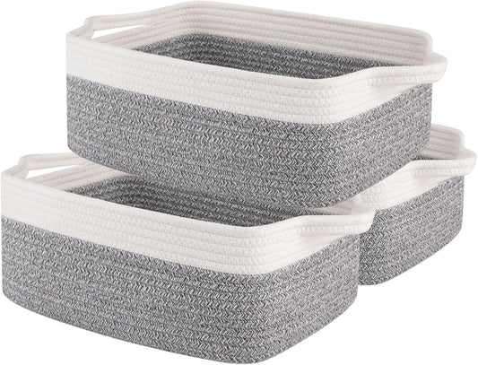 OIAHOMY 3 Pack Storage Baskets for Organizing, Woven Cotton Rope Basket for Shelves, Closet
