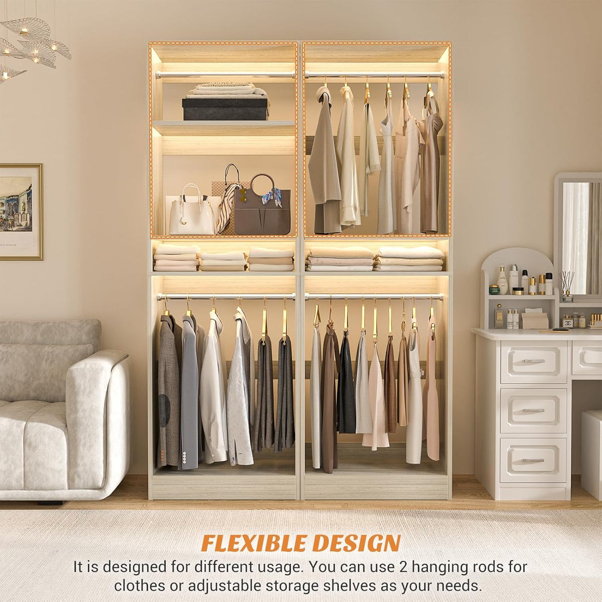 Unikito 25” Closet System, Freestanding Closets Organizer Wardrobe with Hanging Rods and Shelves