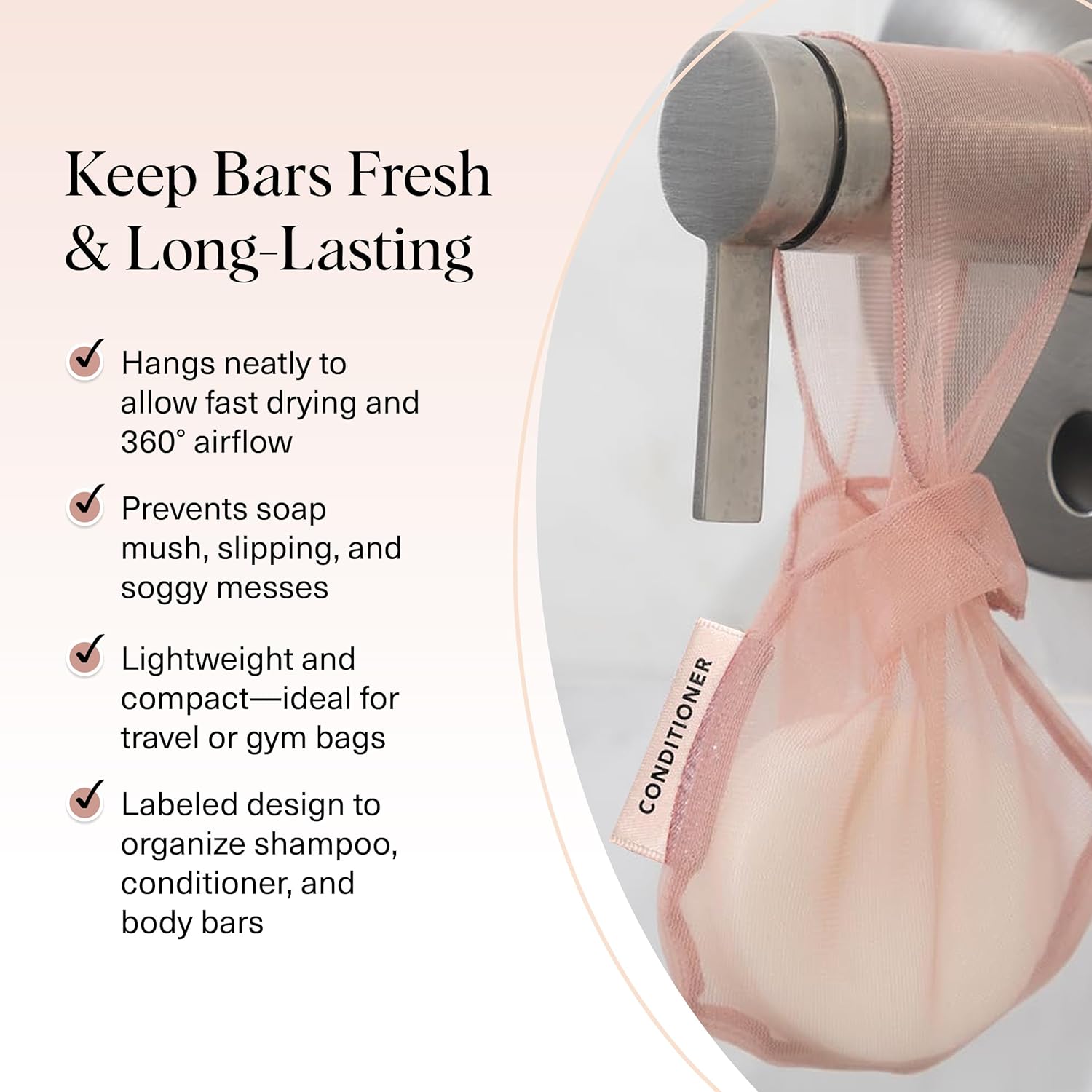 Kitsch Bar Soap Saver Bag – Patented Mesh Bag Soap Holder for Shampoo and Conditioner Bars