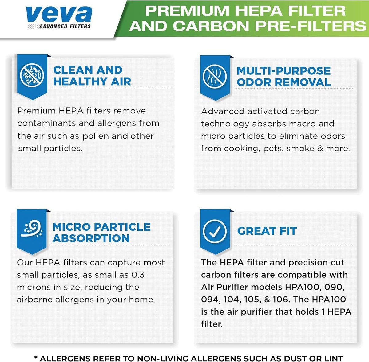 HPA100 Replacement Filters for Honeywell Air Purifier - 2 HEPA Filters w/ 8 Carbon Pre-Filters