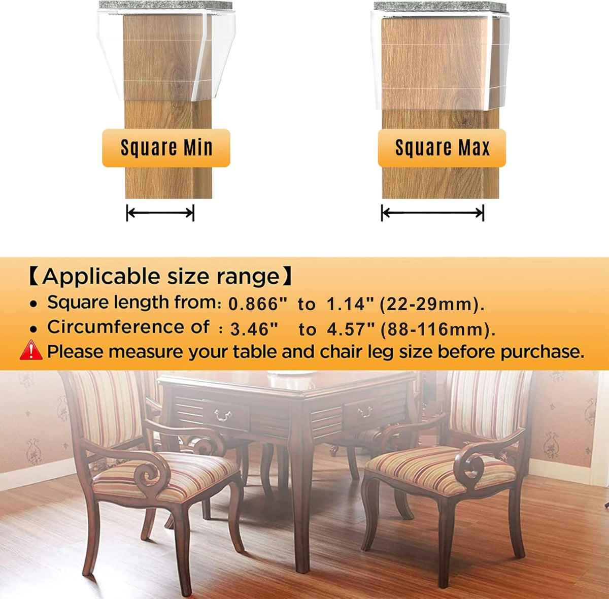 Square Chair Leg Protectors for Hardwood Floors,16 Pcs Silicone Felt Furniture Legs Caps to Prevent