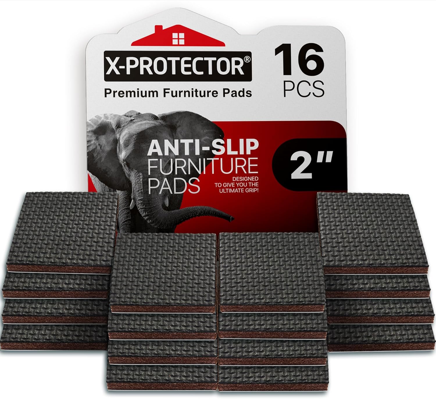 X-PROTECTOR Non Slip Furniture Pads - 16 Premium Furniture Grippers 2"! Self-Adhesive Rubber Feet