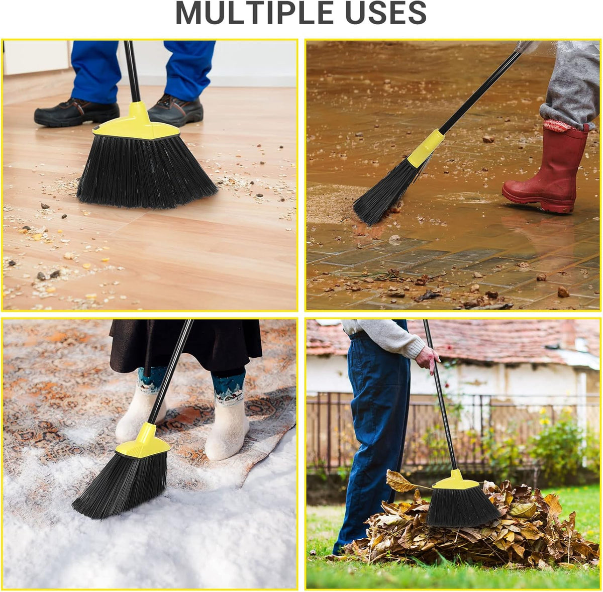 12 Pcs Heavy Duty 53 Inch Commercial Angle Brooms for Sweeping Indoor Outdoor - Black Broom with