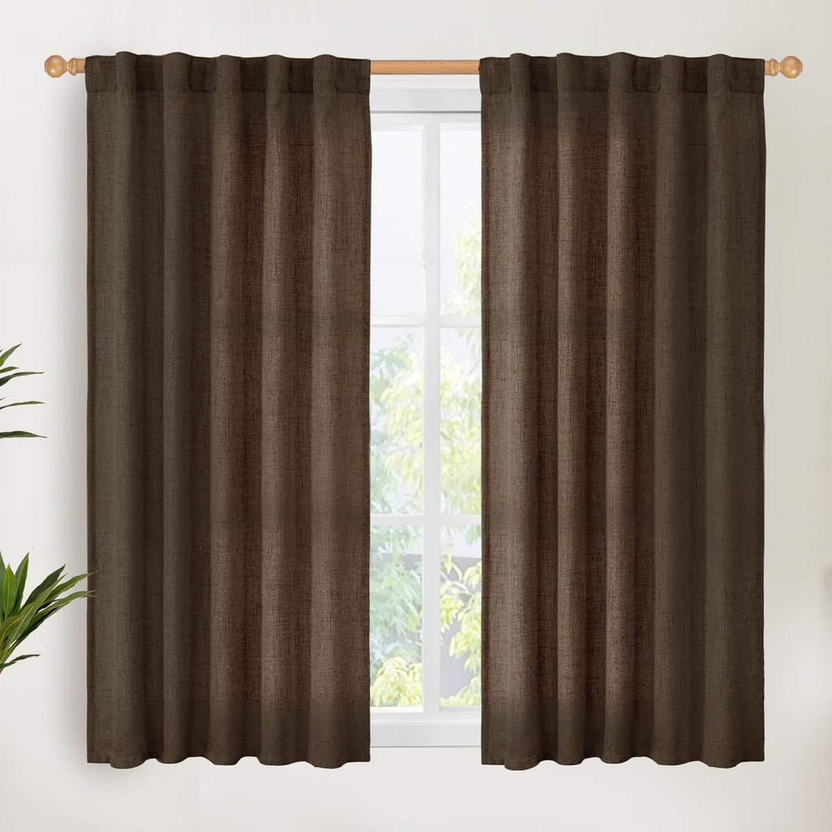 YoungsTex Brown Linen Curtains 48 Inches Long for Short Window, Light Filtering Drapes Privacy with