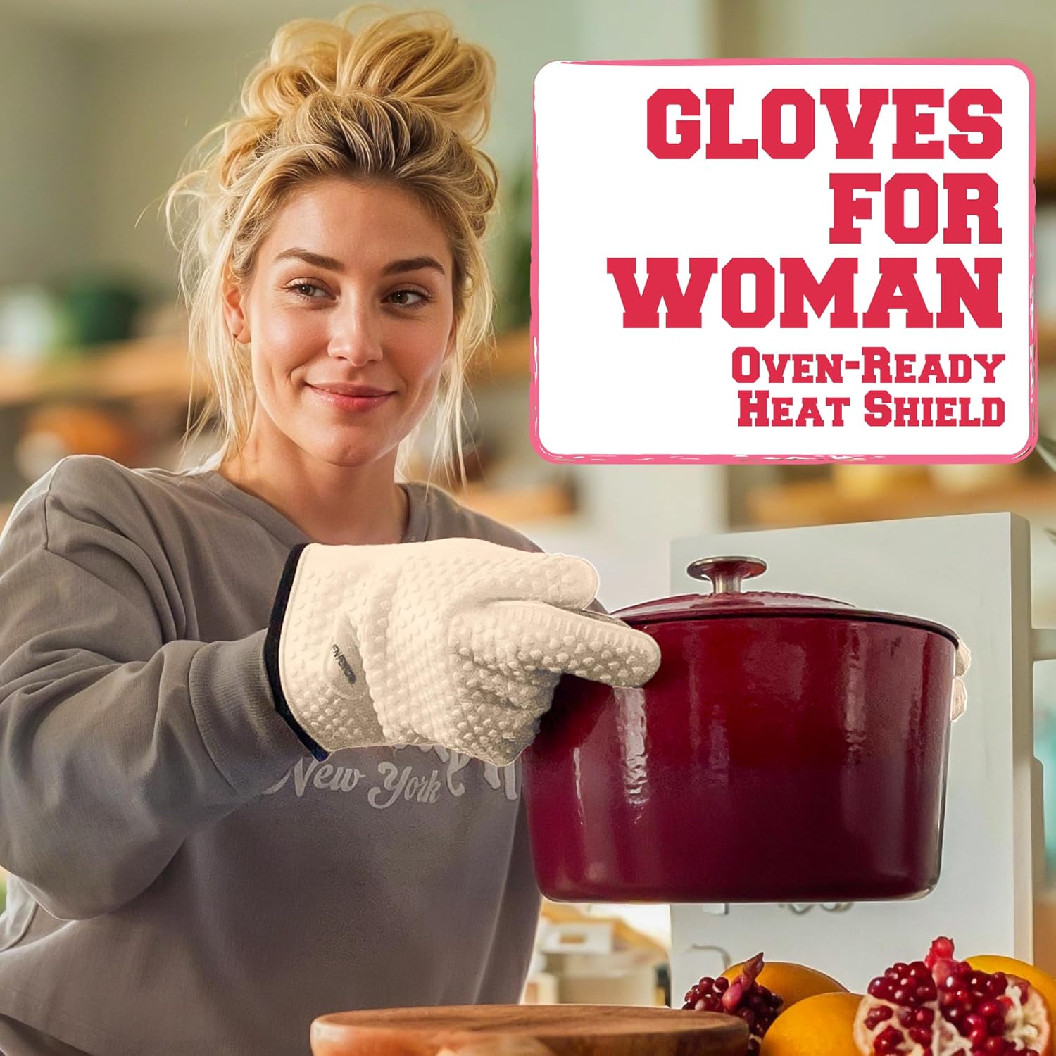 KITCHEN PERFECTION XL Silicone Smoker Oven Gloves for Women -Extreme Heat Resistant BBQ Gloves
