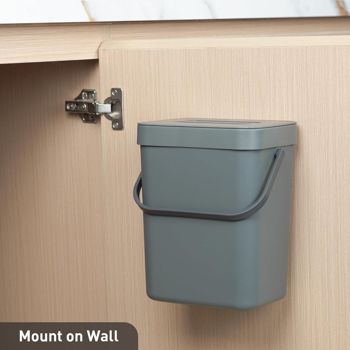 EKO Puro Mini Wall-Mounted Kitchen Trash Can with Lid, Food Waste Caddy, 1.32 Gall / 5L (Grey)