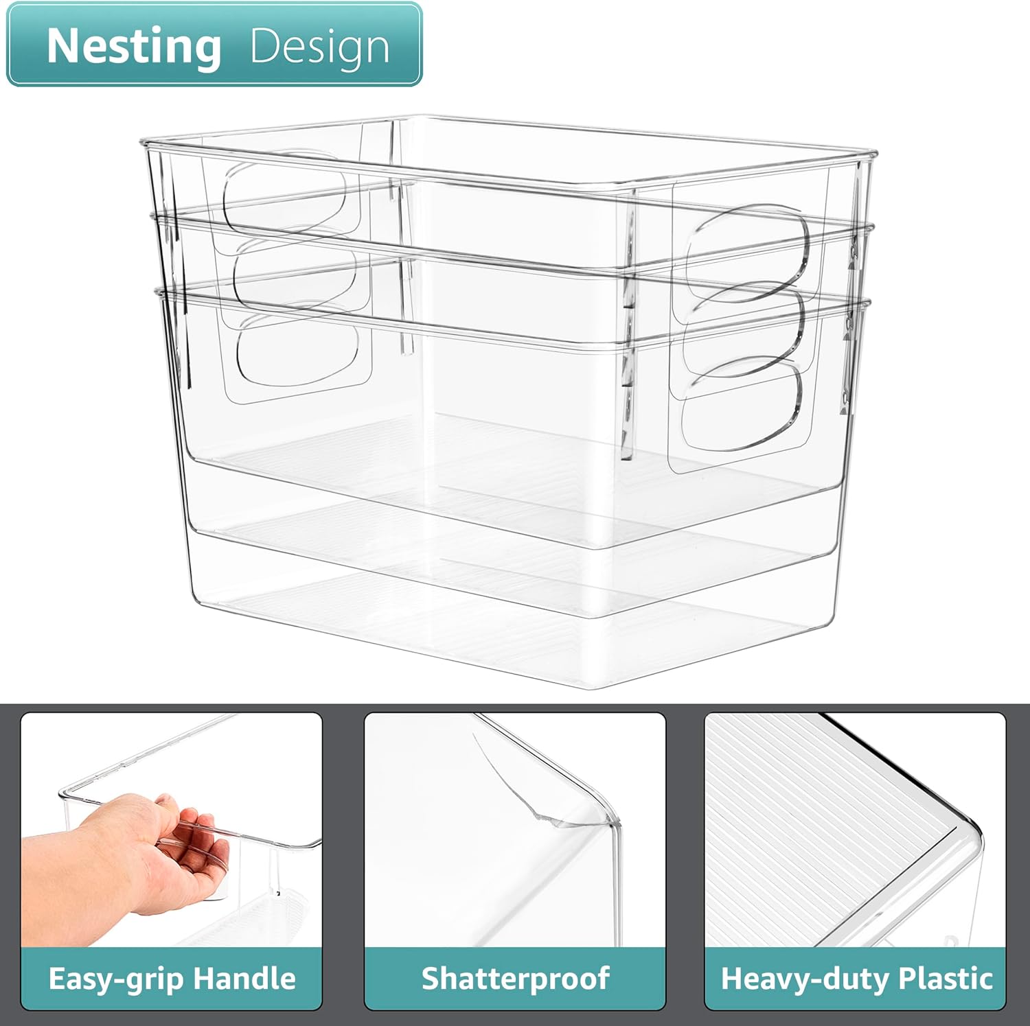 Sorbus 4 Pack Large Clear Plastic Storage Bins, Clear Organizer Bins with Handle for Kitchen