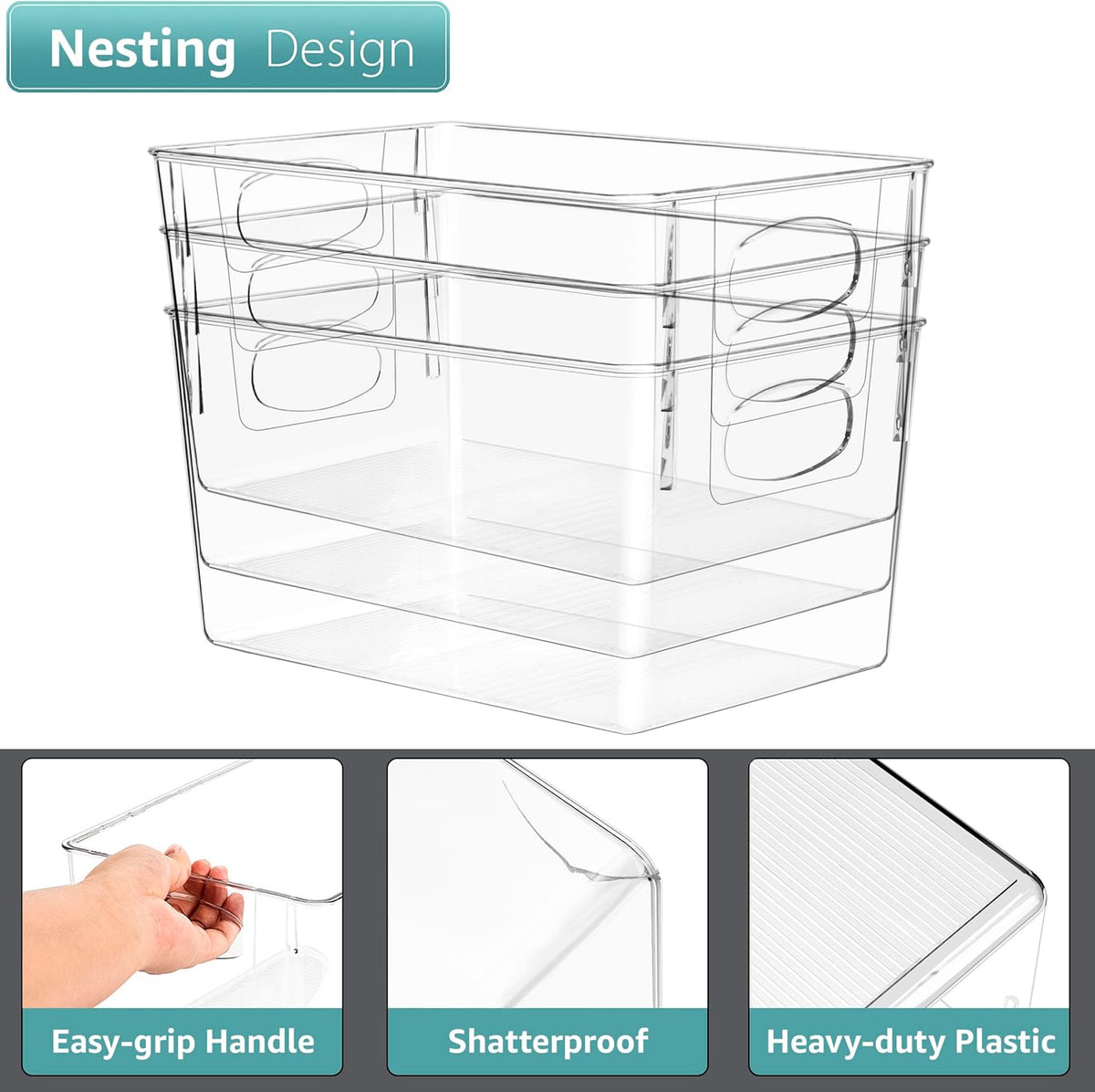 Sorbus 2 Pack Large Clear Plastic Storage Bins, Clear Organizer Bins with Handle for Kitchen