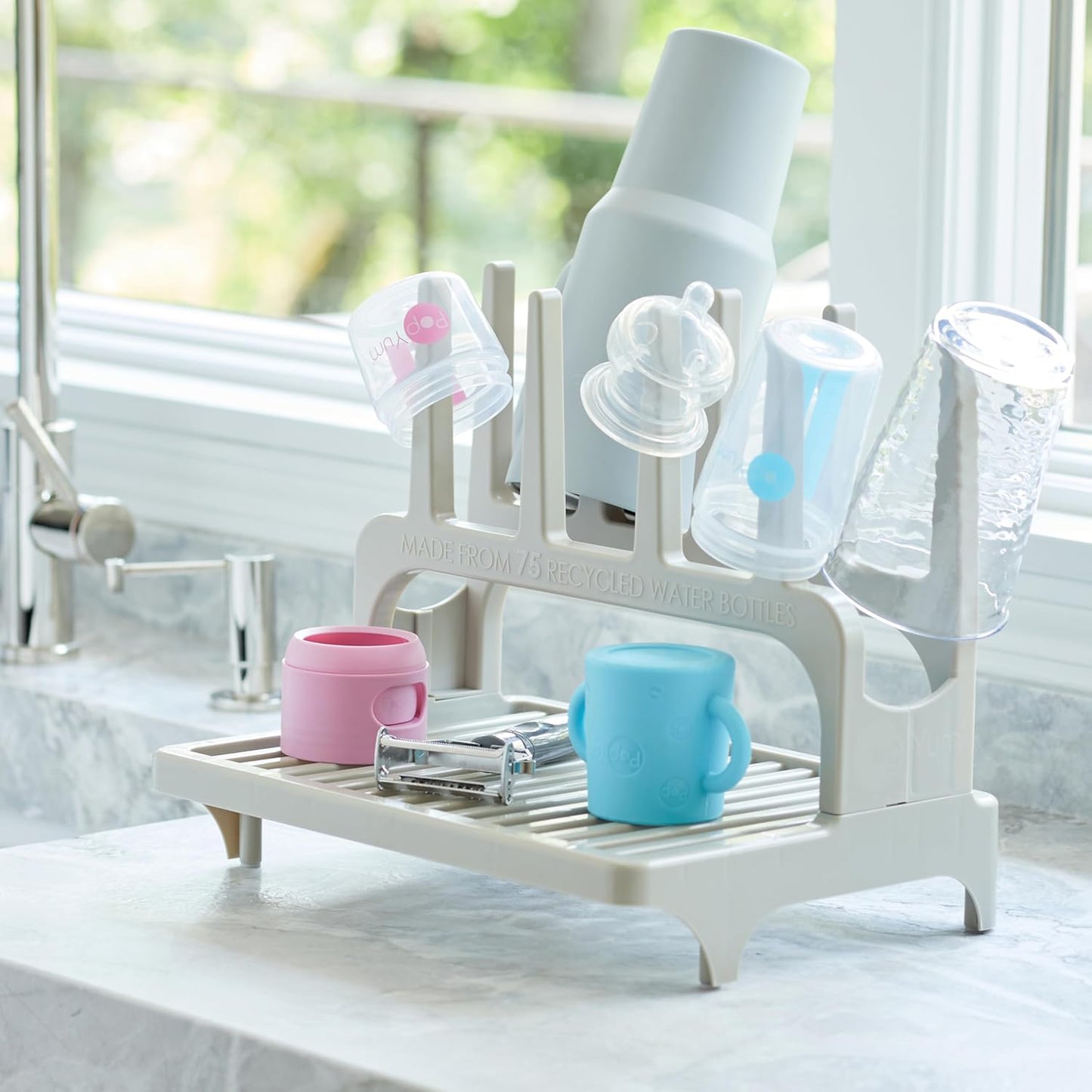 PopYum Seattle Gray Space Saving Drying Rack from 100% Recycled Bottles, countertop for Baby