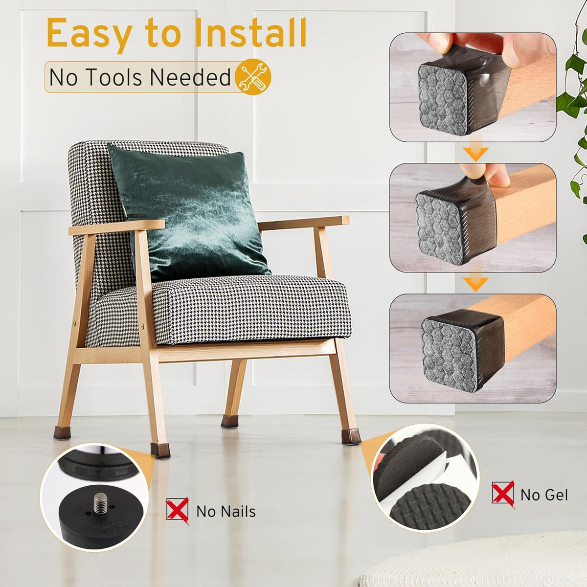 24PCS Square Chair Leg Floor Protectors, Furniture Sliders, Chair Leg Protectors for Hardwood