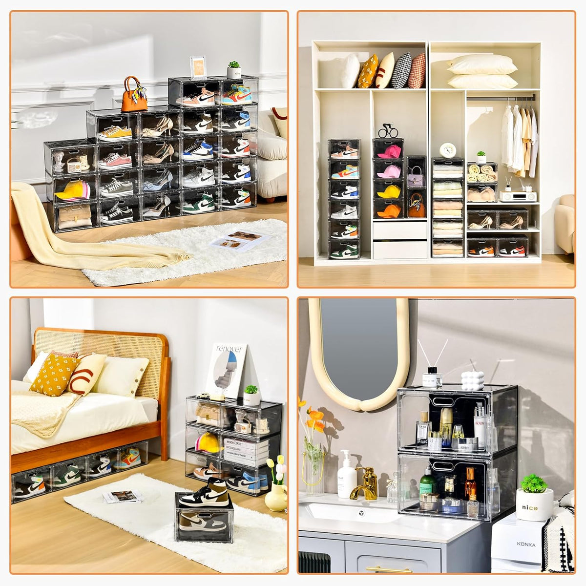 New 8 Pack Shoe Boxes Stackable, Large Shoe Storage Organizer with Lids,Drop Side Shoe Containers