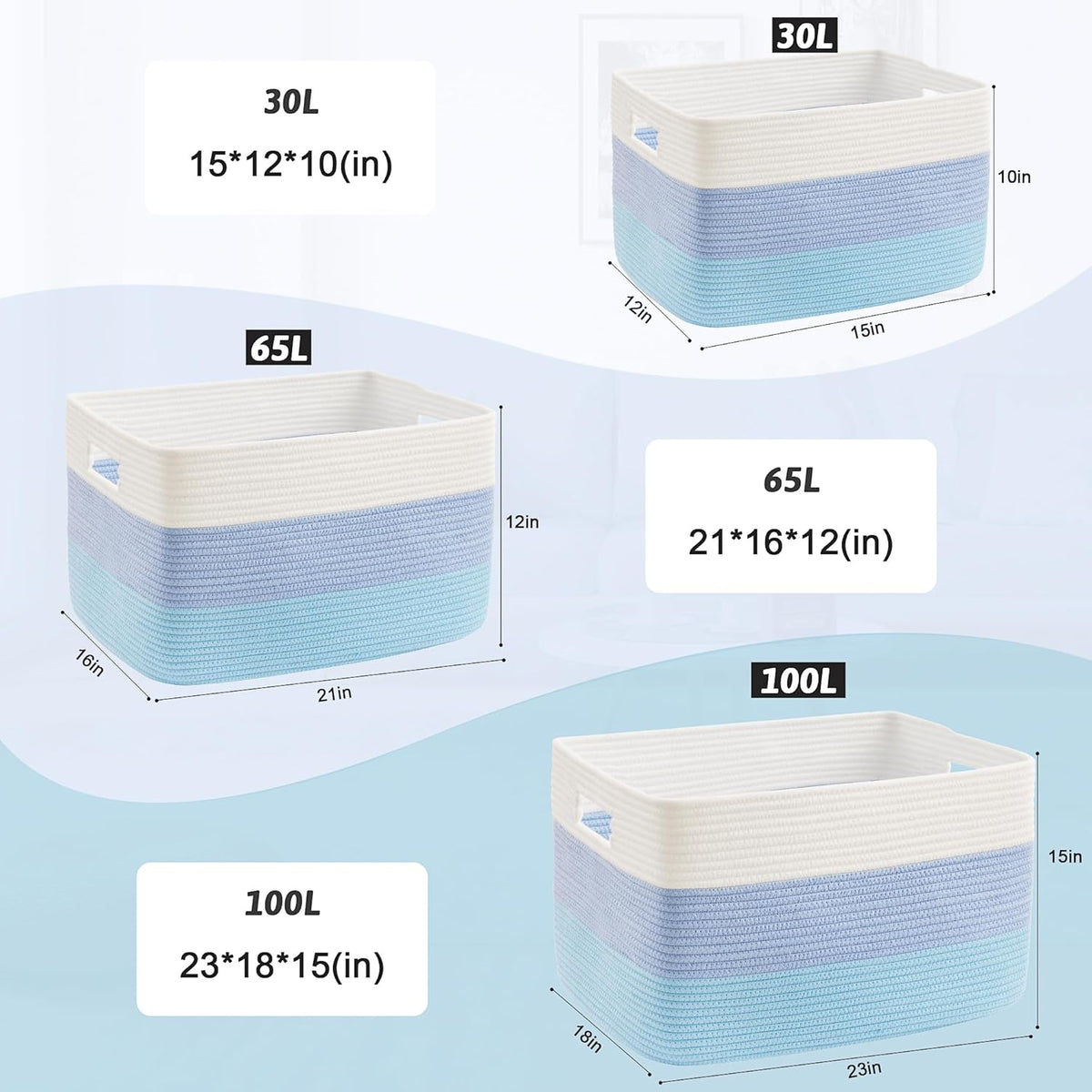 Blanket Basket,Rectangle Woven Baskets for Storage,30L Laundry Basket for Decorative Nursery