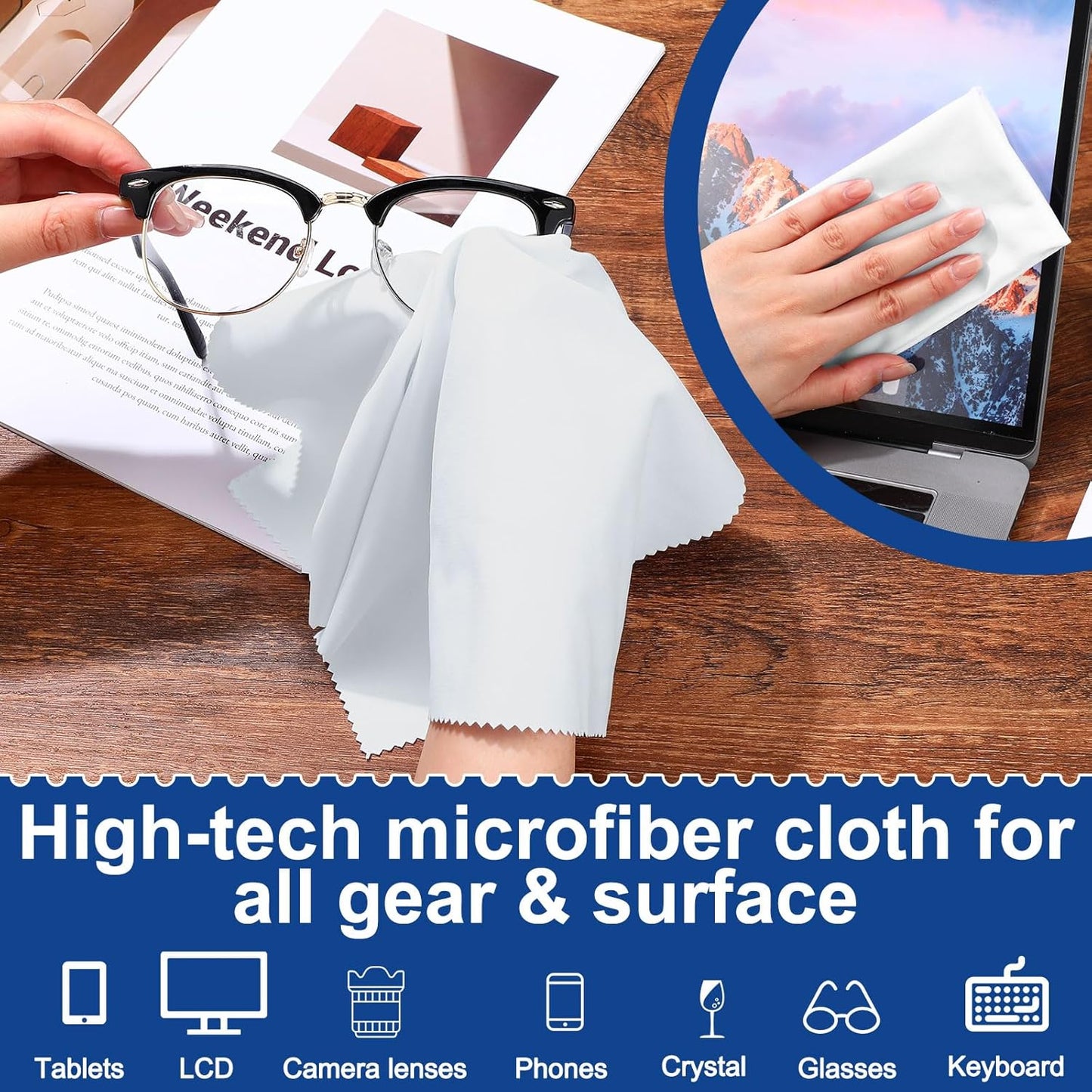 Frienda 12 Pack Large Microfiber Glass Cleaning Cloths 12 x 12 Inch Oversized Eyeglass Sunglasses