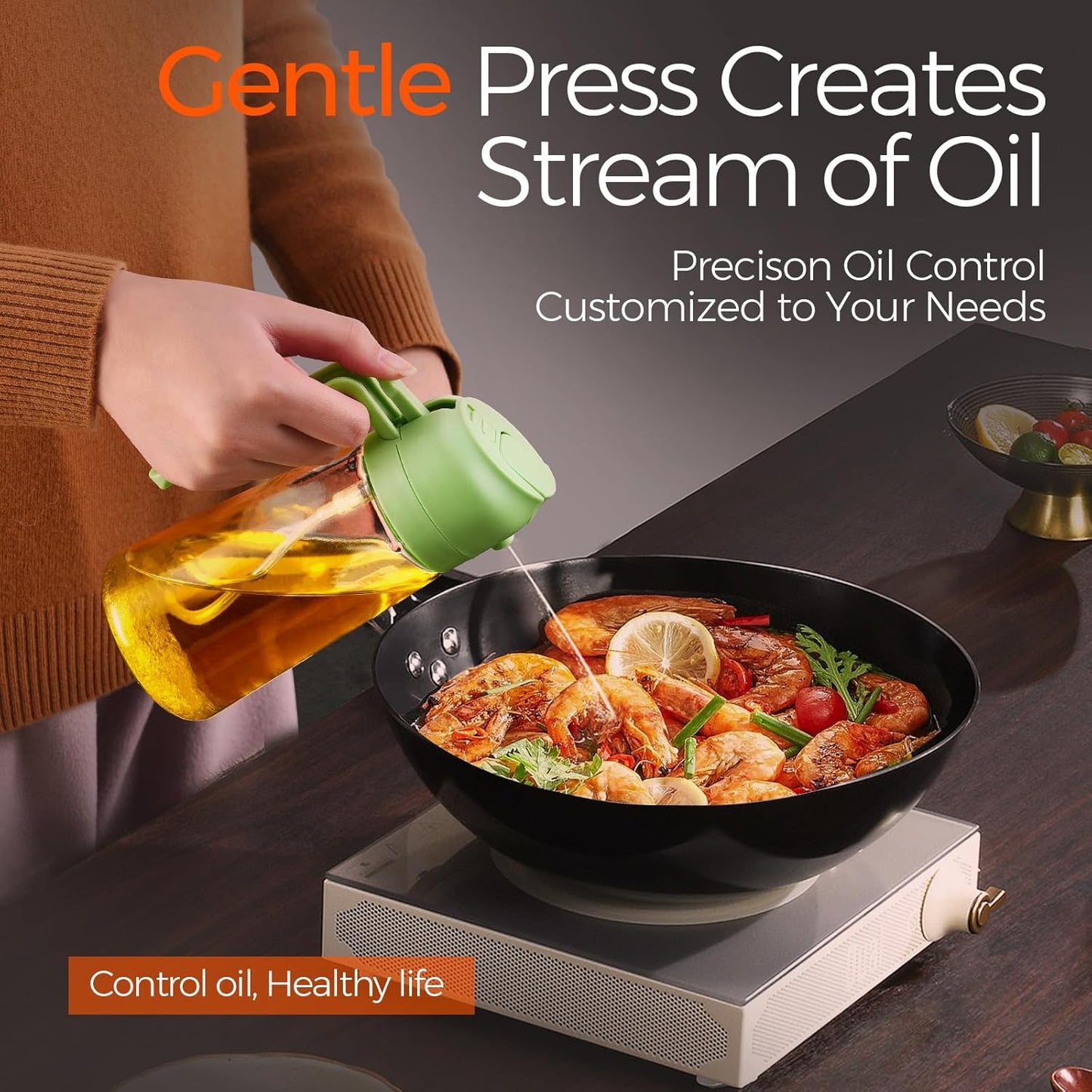 YARRAMATE 16oz/470ml Glass Olive Oil Sprayer for Cooking with Stickers, 2 in 1 Oil Dispenser for
