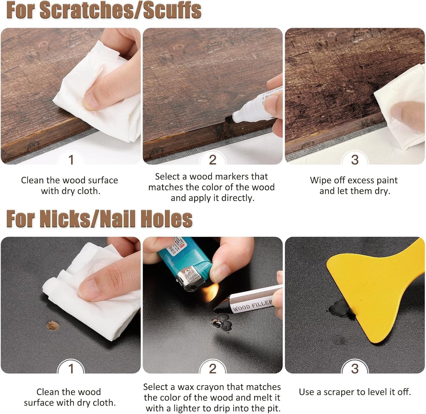 SEISSO Furniture Repair Kit, 12 Colors Furniture Touch-up Markers and Wood Fillers Sticks for