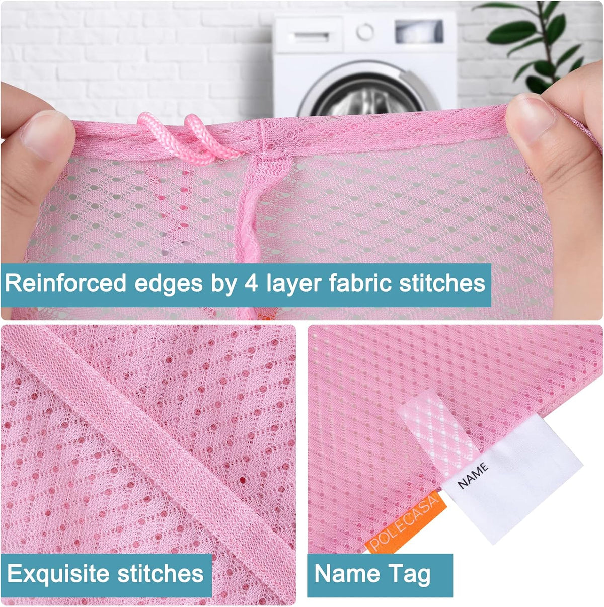 Polecasa Heavy Duty Diamond Large Mesh Laundry Bag with ID Tag and Locking Drawstring Closure - 24