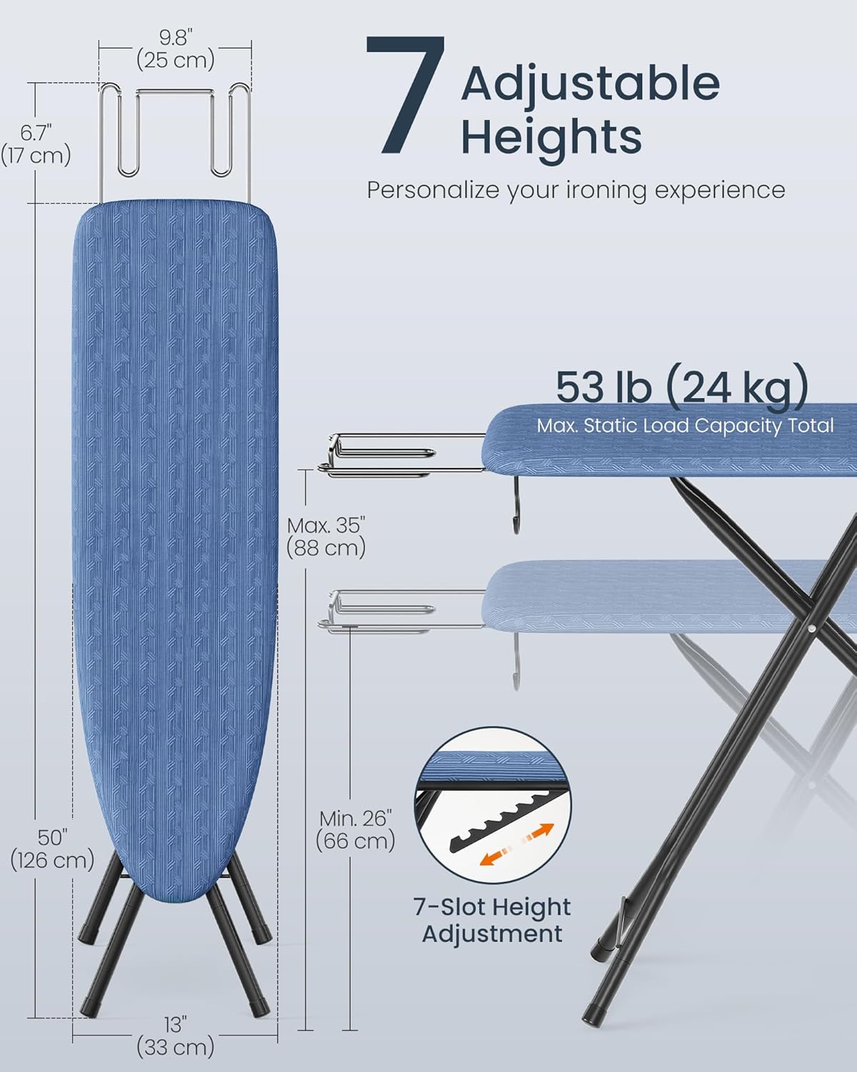 SONGMICS Ironing Board, Foldable Iron Board, Height Adjustable up to 35 Inches, with 4 Layered