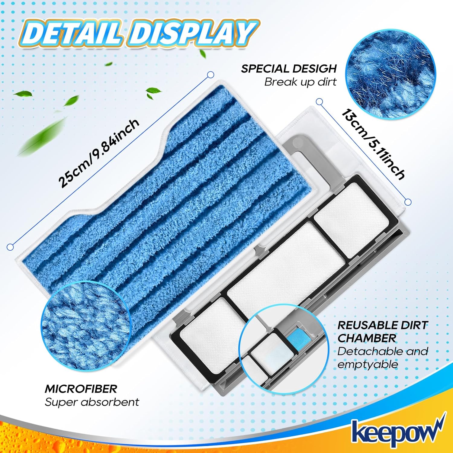 KEEPOW Reusable Replacement Pads Compatible with Shark Vac Mop VM252 VM200 VC205 VM250 /QM250 VM190